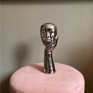 Modern Silver Abstract Face Sculpture – “Resting Reflections” Contemporary Decor